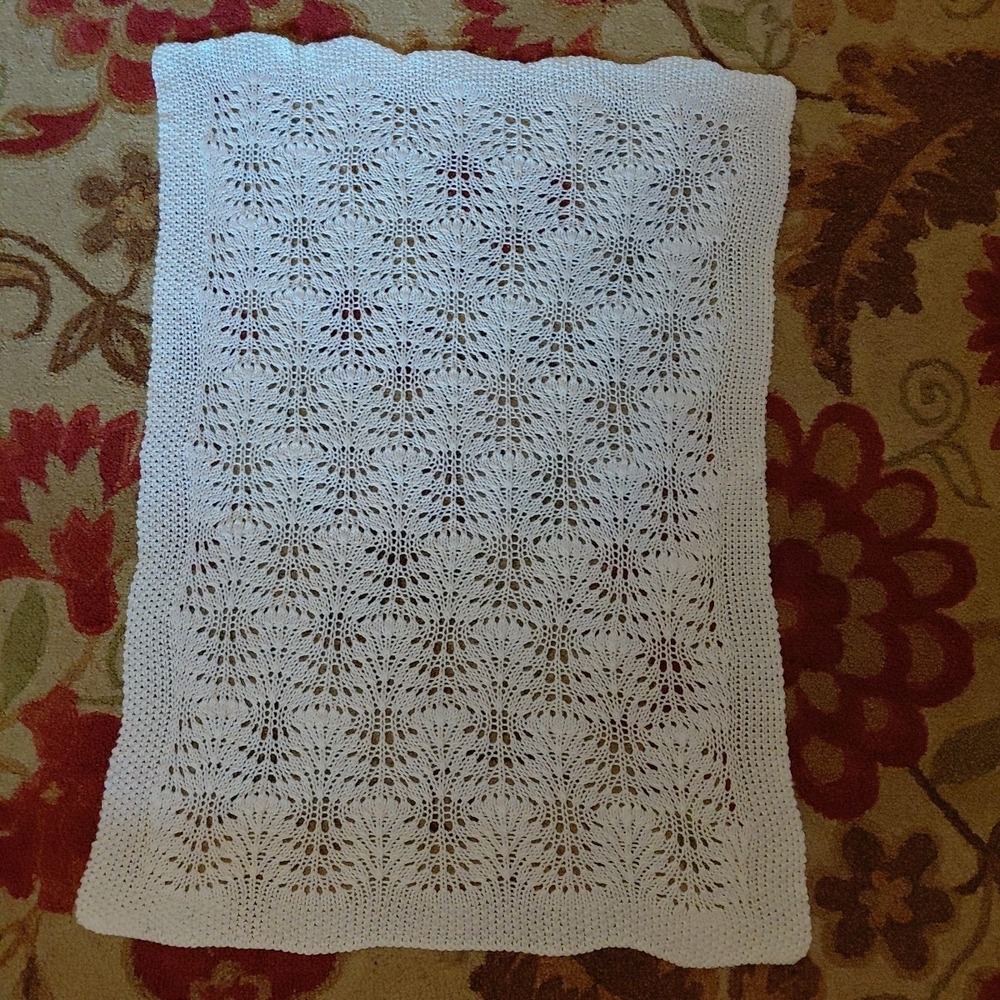 Vintage Handmade Soft White  Crocheted Baby Blanket 30" X 42"